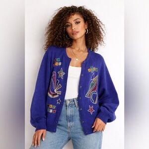 Vintage Principles Women’s beaded Blue/purple Cardigan size L Granmacore